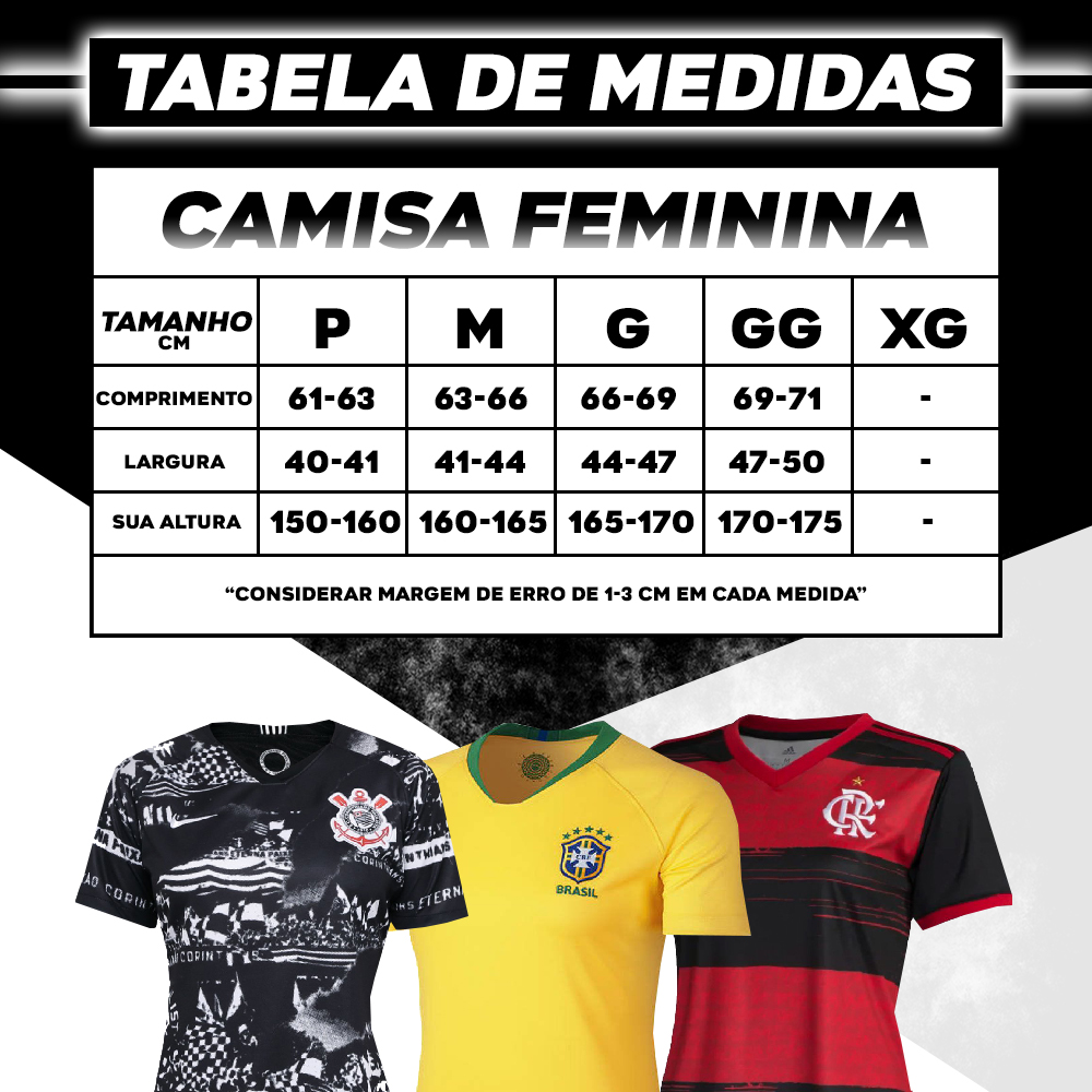 tabela de medidas das camisas femininas